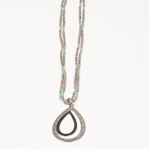 NWT Chico's Grey Glory Beaded Necklace with Silver Hammered Pendant